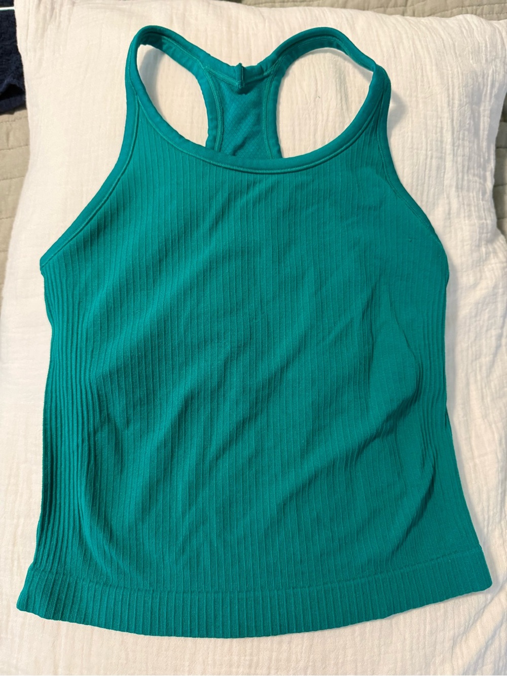 Ribbed Racerback Longline Sports Bra Tank Top in Teal